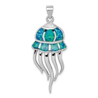 Sterling Silver Rhodium-plated Polished Created Blue Opal Jellyfish Pendant view 1