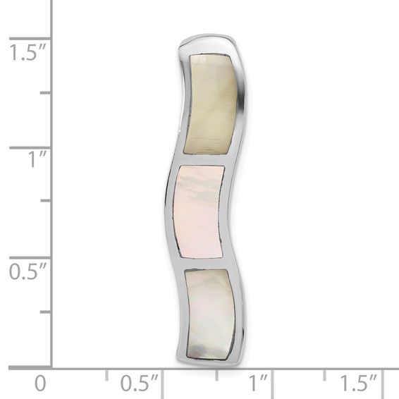 Sterling Silver Polished White Mother of Pearl Wavy Chain Slide Pendant