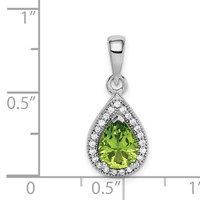 Sterling Silver Rhodium Plated Green and Clear CZ Pendant view 4