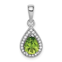 Sterling Silver Rhodium Plated Green and Clear CZ Pendant view 1