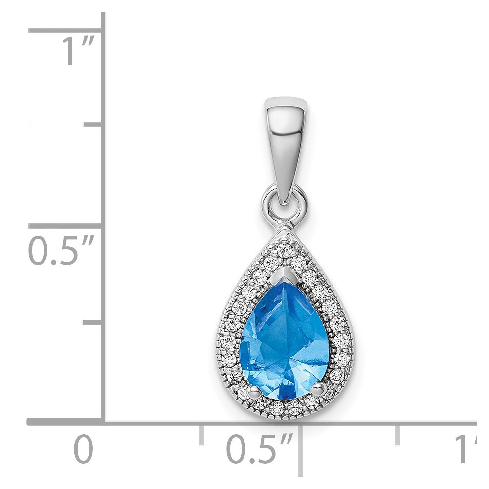 Sterling Silver Rhodium Plated Blue and Clear CZ Pendant (QP5247DEC)