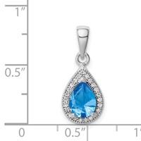 Sterling Silver Rhodium Plated Blue and Clear CZ Pendant view 4