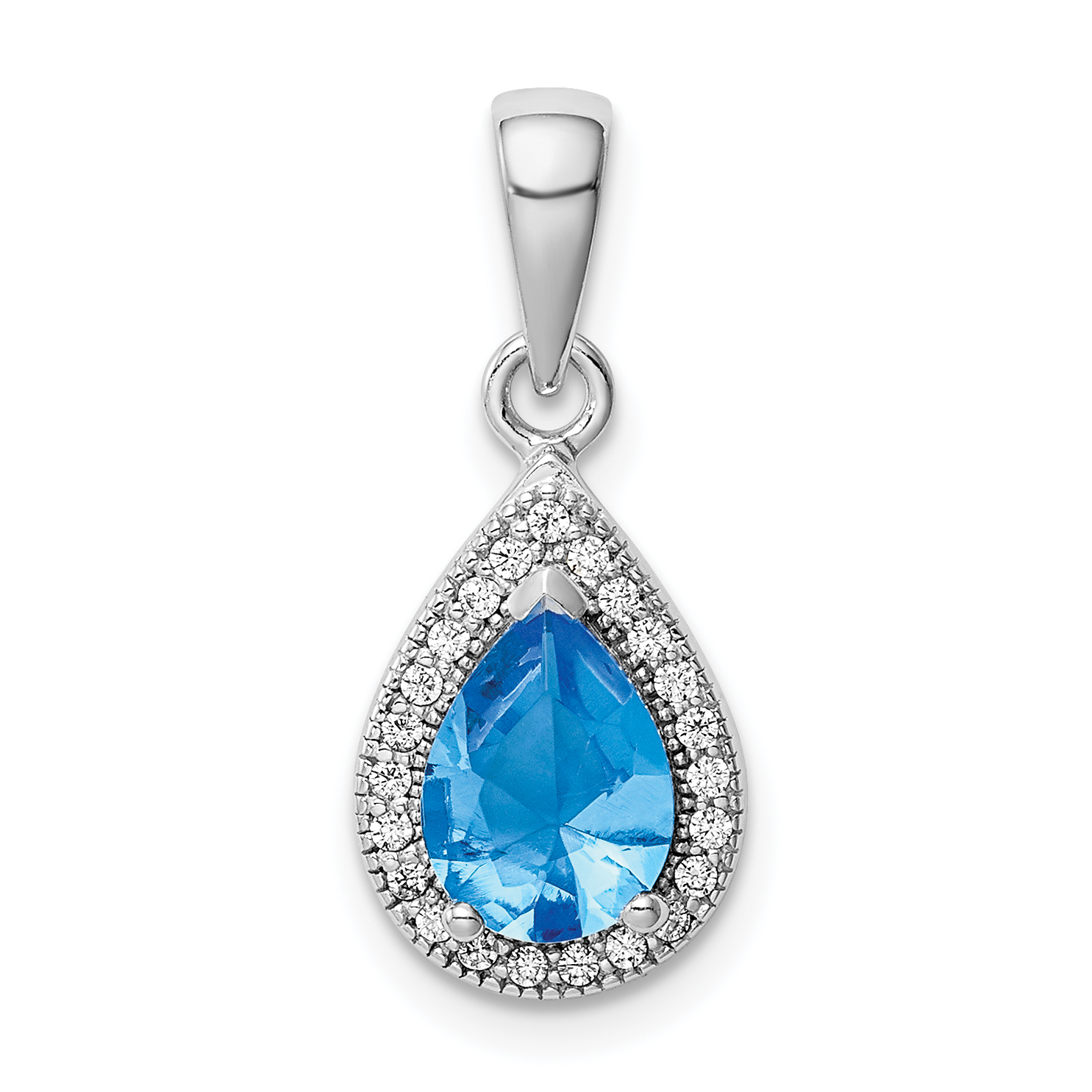 Sterling Silver Rhodium Plated Blue and Clear CZ Pendant (QP5247DEC)