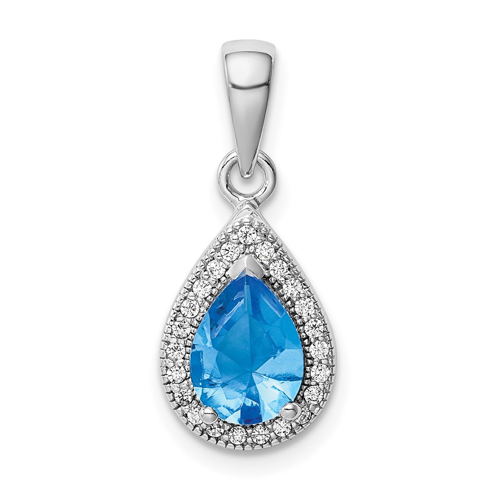 Sterling Silver Rhodium Plated Blue and Clear CZ Pendant (QP5247DEC)