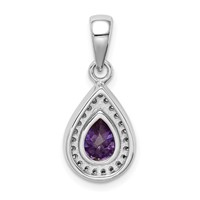 Sterling Silver Rhod Plated Purple and Clear CZ Pendant view 3