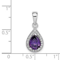 Sterling Silver Rhod Plated Purple and Clear CZ Pendant view 4