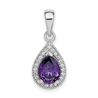 Sterling Silver Rhod Plated Purple and Clear CZ Pendant view 1
