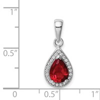 Sterling Silver Rhod Plated Red and Clear CZ Pendant view 4