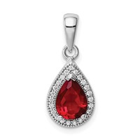 Sterling Silver Rhod Plated Red and Clear CZ Pendant view 1