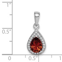 Sterling Silver Rhodium-Plated Red and Clear CZ Pendant view 3