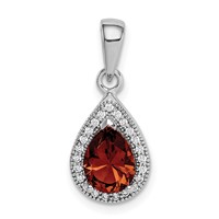 Sterling Silver Rhodium-Plated Red and Clear CZ Pendant view 1