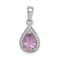 Sterling Silver Rhodium-Plated Purple and Clear CZ Pendant view 1