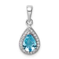 Sterling Silver Rhod Plated Blue and Clear CZ Pendant view 1