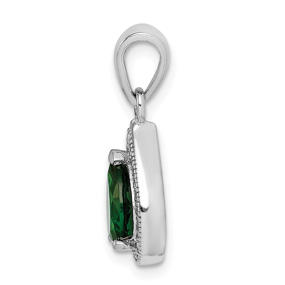 Sterling Silver Rhodium Plated Green and Clear CZ Pendant (QP5247MAY)