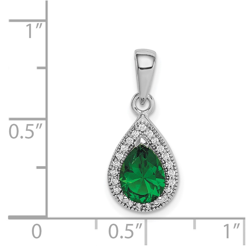 Sterling Silver Rhodium Plated Green and Clear CZ Pendant (QP5247MAY)