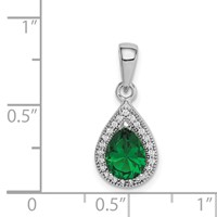 Sterling Silver Rhodium Plated Green and Clear CZ Pendant view 4