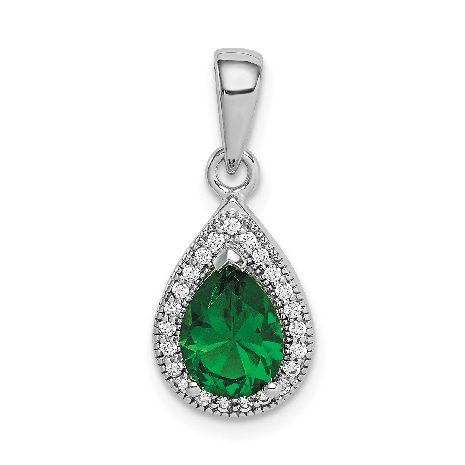 Sterling Silver Rhodium Plated Green and Clear CZ Pendant (QP5247MAY)