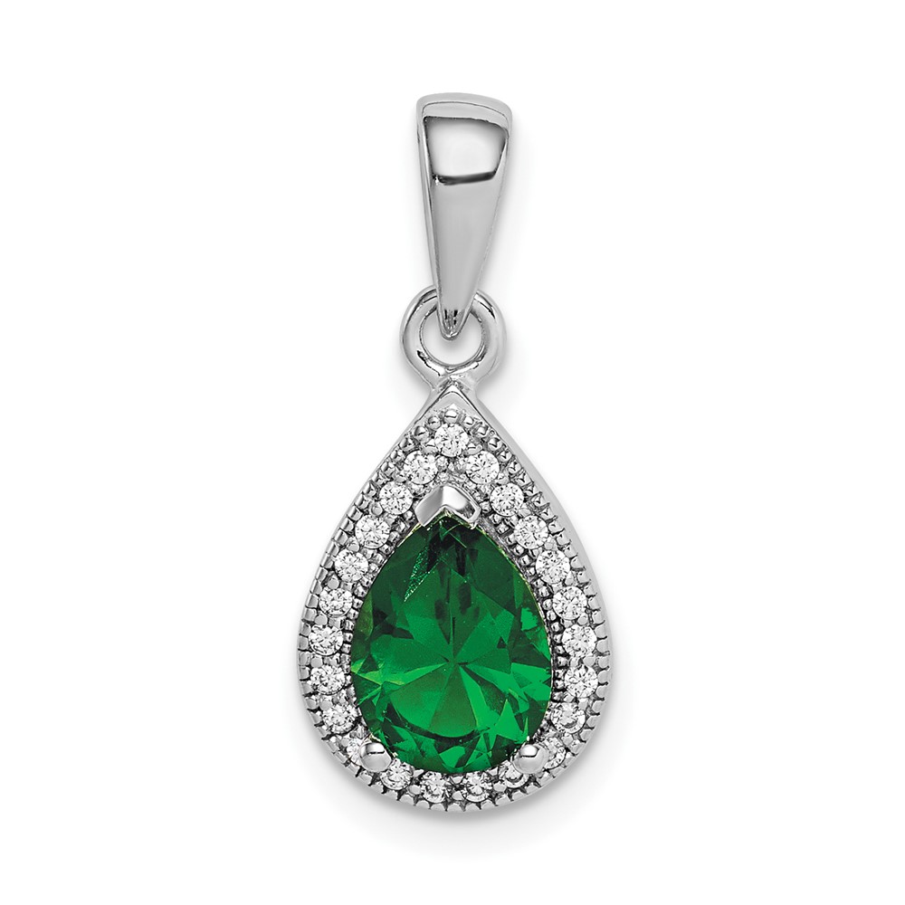 Sterling Silver Rhodium Plated Green and Clear CZ Pendant (QP5247MAY)