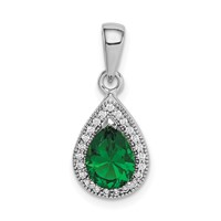 Sterling Silver Rhodium Plated Green and Clear CZ Pendant view 1
