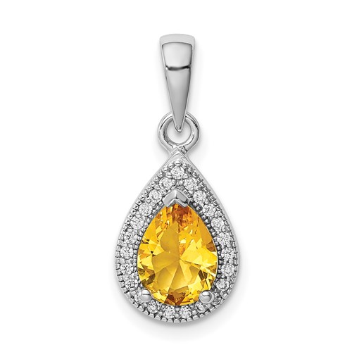 Sterling Silver Rhodium Plated Yellow and Clear CZ Pendant