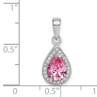 Sterling Silver Rhodium Plated Pink and Clear CZ Pendant view 4