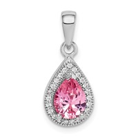 Sterling Silver Rhodium Plated Pink and Clear CZ Pendant view 1
