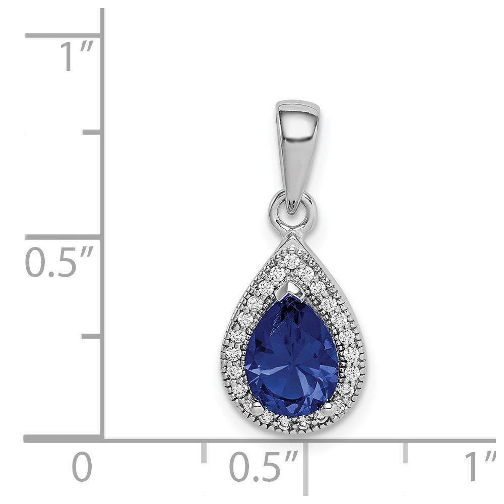 Sterling Silver Rhodium Plated Blue and Clear CZ Pendant (QP5247SEP)