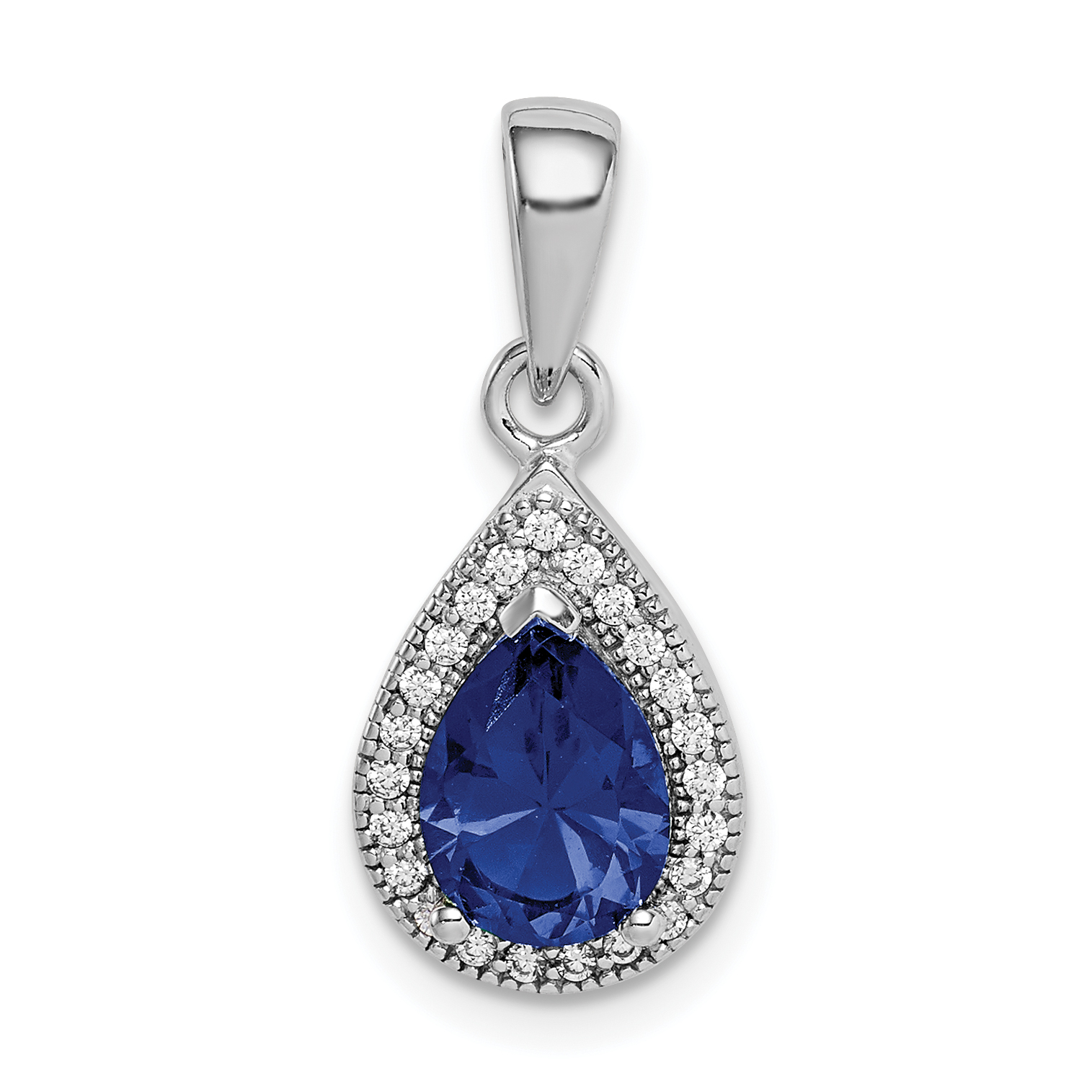 Sterling Silver Rhodium Plated Blue and Clear CZ Pendant (QP5247SEP)
