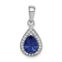 Sterling Silver Rhodium Plated Blue and Clear CZ Pendant view 1