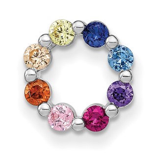 Prizma Sterling Silver Rhodium-plated Colorful CZ Circle Chain Slide