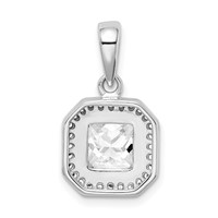 Sterling Silver Rhodium Plated Clear CZ and Square Clear CZ Pendant view 3