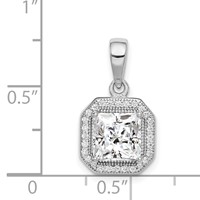 Sterling Silver Rhodium Plated Clear CZ and Square Clear CZ Pendant view 4