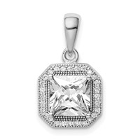 Sterling Silver Rhodium Plated Clear CZ and Square Clear CZ Pendant view 1