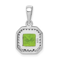 Sterling Silver Rhodium Plated Clear CZ and Square Green CZ Pendant view 3