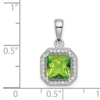 Sterling Silver Rhodium Plated Clear CZ and Square Green CZ Pendant view 4