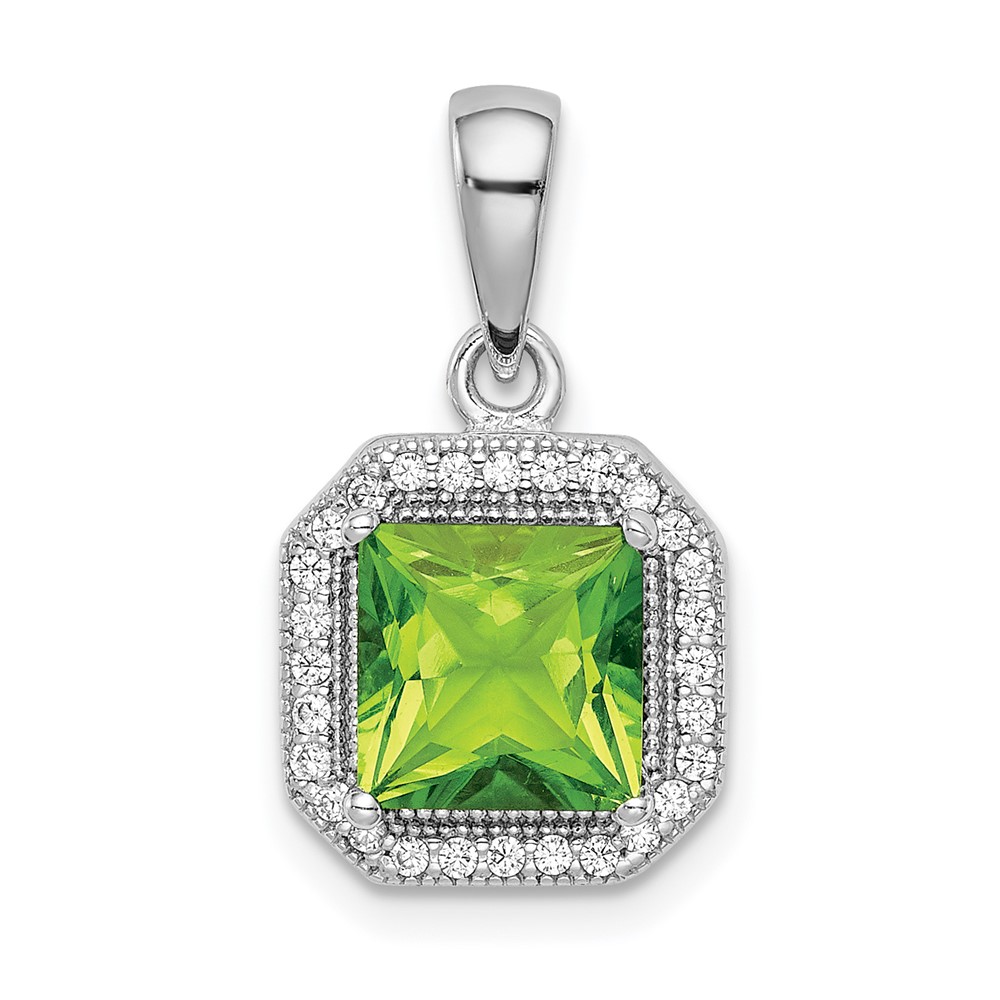 Sterling Silver Rhodium Plated Clear CZ and Square Green CZ Pendant (QP5265AUG)