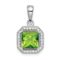 Sterling Silver Rhodium Plated Clear CZ and Square Green CZ Pendant view 1