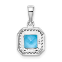 Sterling Silver Rhodium Plated Clear CZ and Square Blue CZ Pendant view 3