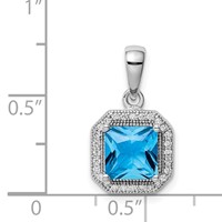 Sterling Silver Rhodium Plated Clear CZ and Square Blue CZ Pendant view 4