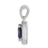 Sterling Silver Rhodium Plated Clear CZ and Square Purple CZ Pendant view 2