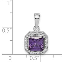 Sterling Silver Rhodium Plated Clear CZ and Square Purple CZ Pendant view 4