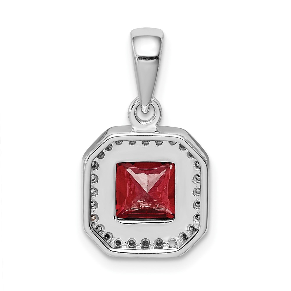 Sterling Silver Rhodium Plated Clear CZ and Square Red CZ Pendant (QP5265JAN)