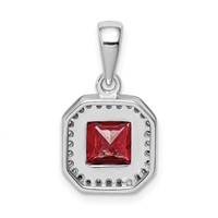 Sterling Silver Rhodium Plated Clear CZ and Square Red CZ Pendant view 3