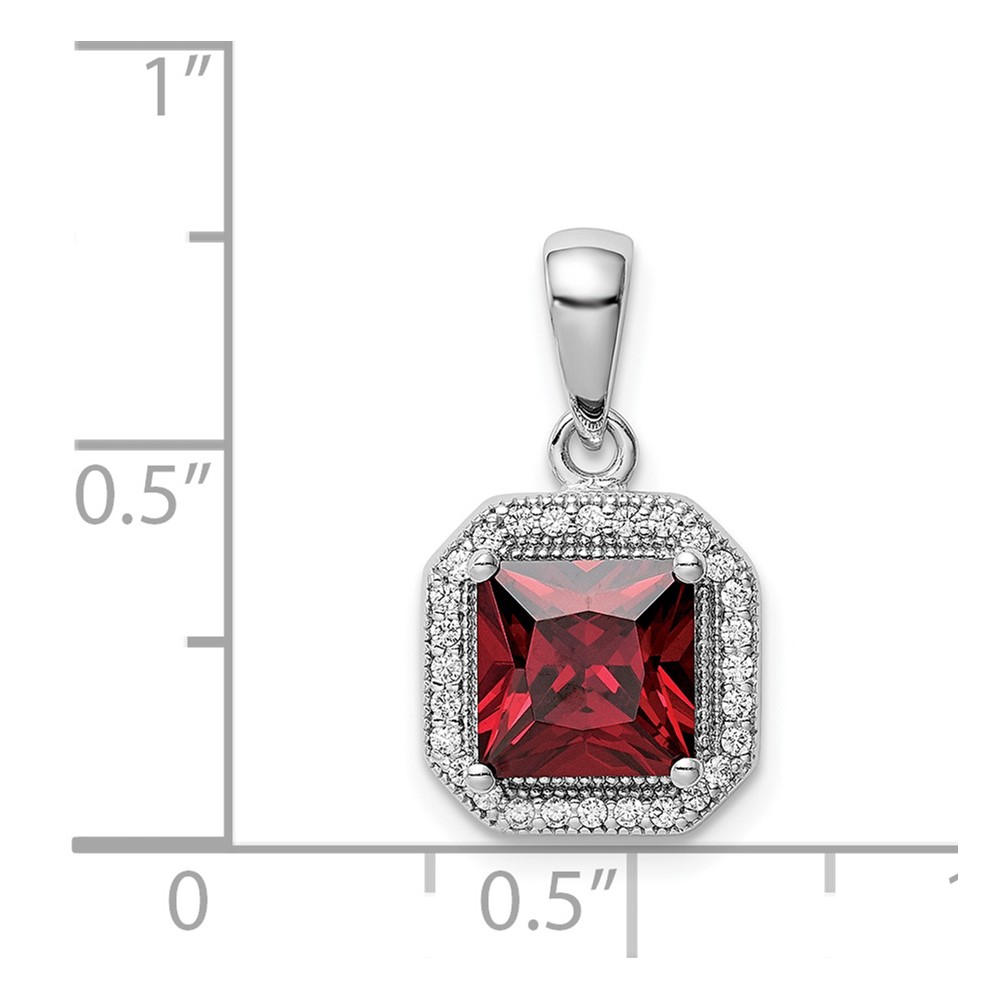 Sterling Silver Rhodium Plated Clear CZ and Square Red CZ Pendant (QP5265JAN)