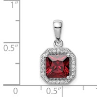 Sterling Silver Rhodium Plated Clear CZ and Square Red CZ Pendant view 4