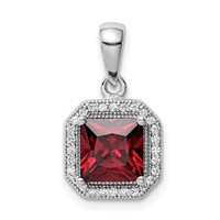 Sterling Silver Rhodium Plated Clear CZ and Square Red CZ Pendant view 1
