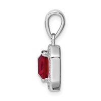 Sterling Silver Rhodium Plated Clear CZ and Square Red CZ Pendant view 2