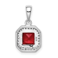 Sterling Silver Rhodium Plated Clear CZ and Square Red CZ Pendant view 3