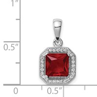 Sterling Silver Rhodium Plated Clear CZ and Square Red CZ Pendant view 4