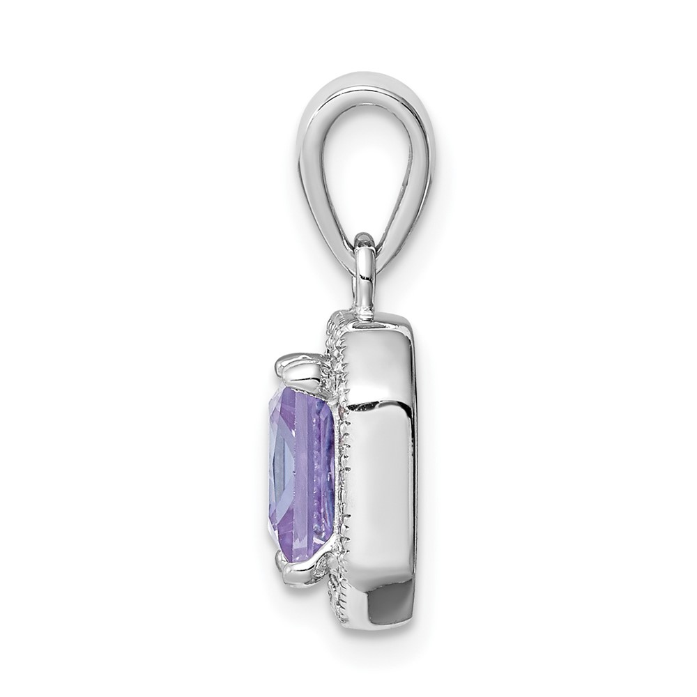 Sterling Silver Rhodium Plated Clear CZ and Square Light Purple CZ Pendant (QP5265JUN)
